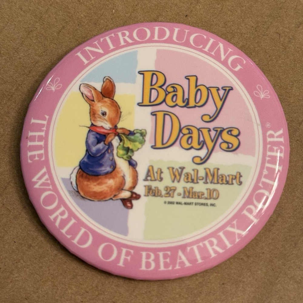 Baby Days Beatrix Potter Walmart 2002 Vintage Pinback Button Pin Round Circle